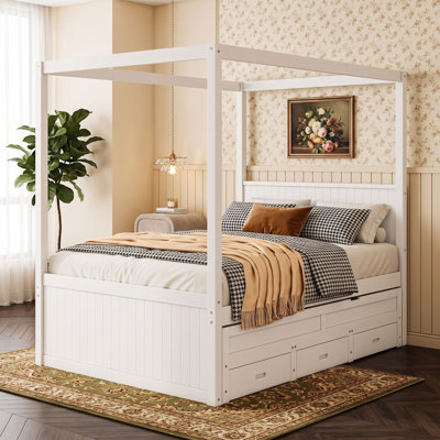 Canopy Platform Bed with Twin Trundle and Storage Drawers