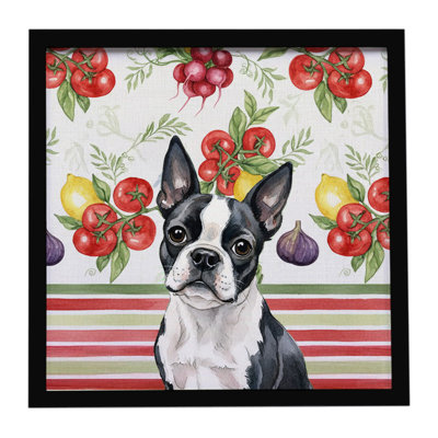 Boston Terrier Vegetables Framed Metal Print