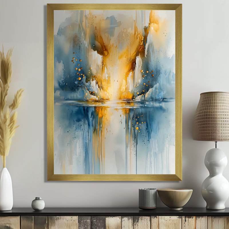Southard - Abstract Canvas Wall Art, 44" H x 34" W, Single Picture Framed Print, Gold