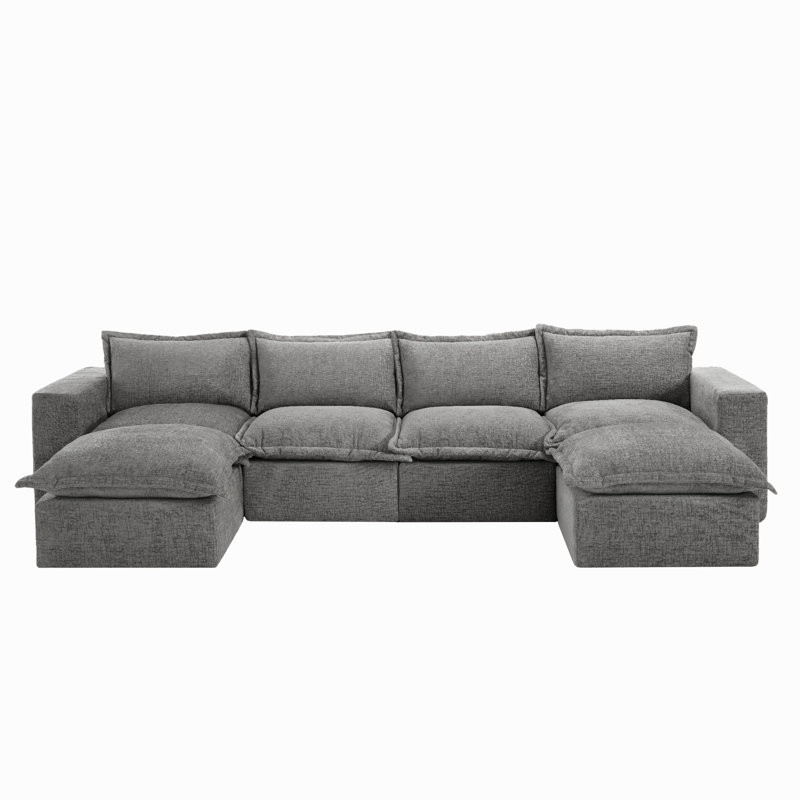 Boneless 6 - Piece Upholstered Chenille Modular Sectional Sofa with Removable Ottoman– Fully Compressed, No Assembly Required
