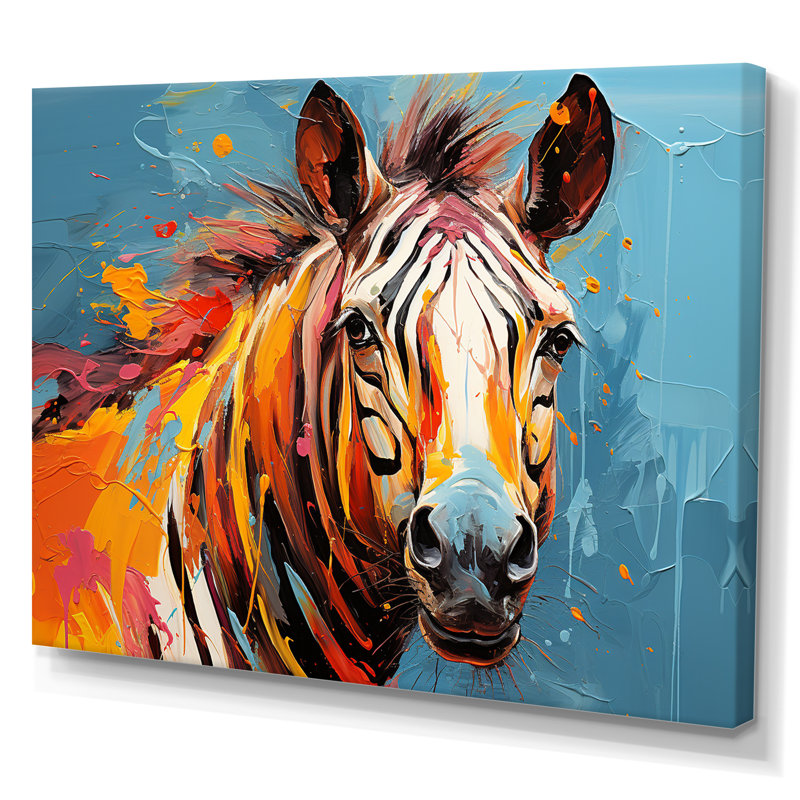 Bleu, orange, zèbre Popart I, H 16 po x l 32 po x P 1 po