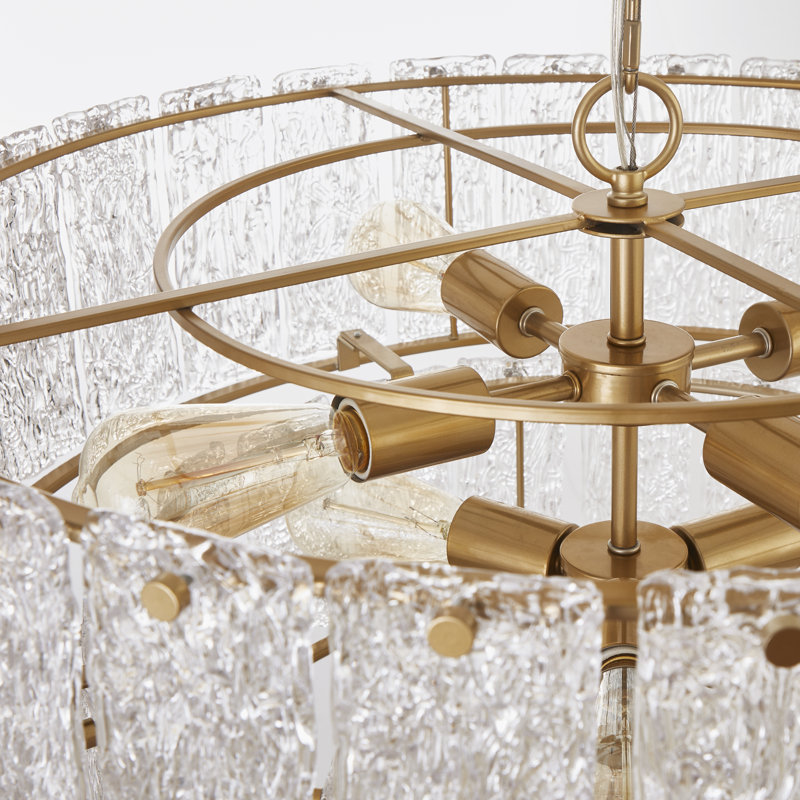 Harlune 8-Light Distressed Gold 3-Tiered Glass Chandelier, Clear, 20.75" H x 27.75" W x 27.75 " D