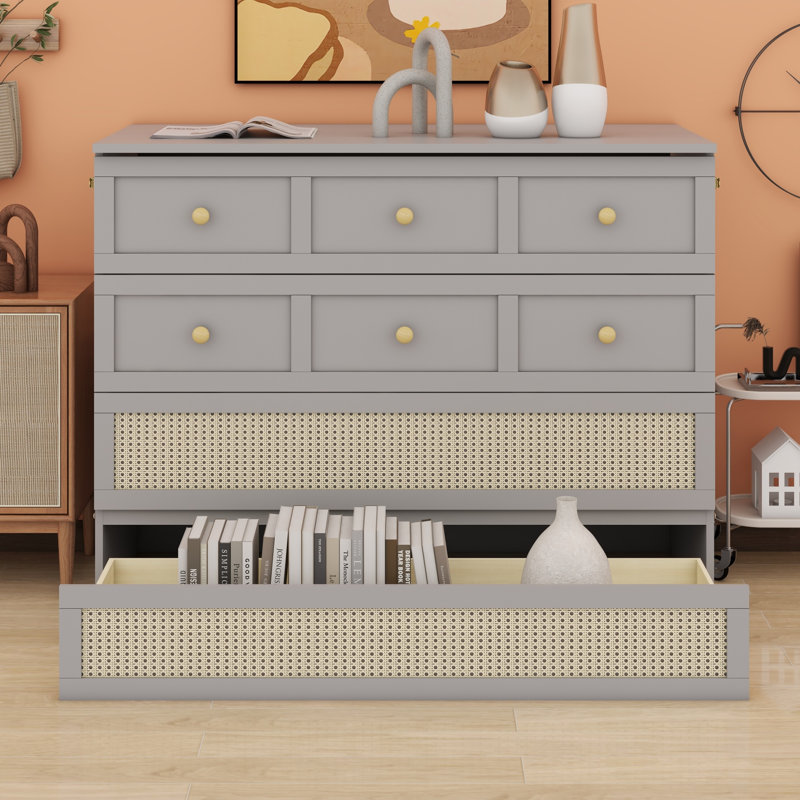 Murphy Bed with Large Drawers, Full, Gray