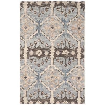 Tapis bleu clair / crème en laine touffeté à la main Posada