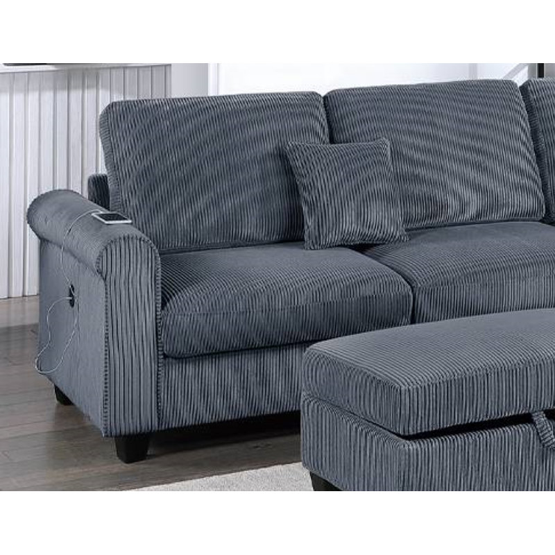 Ensemble modulaire 3 pièces Gollahon, Velours côtelé gris foncé