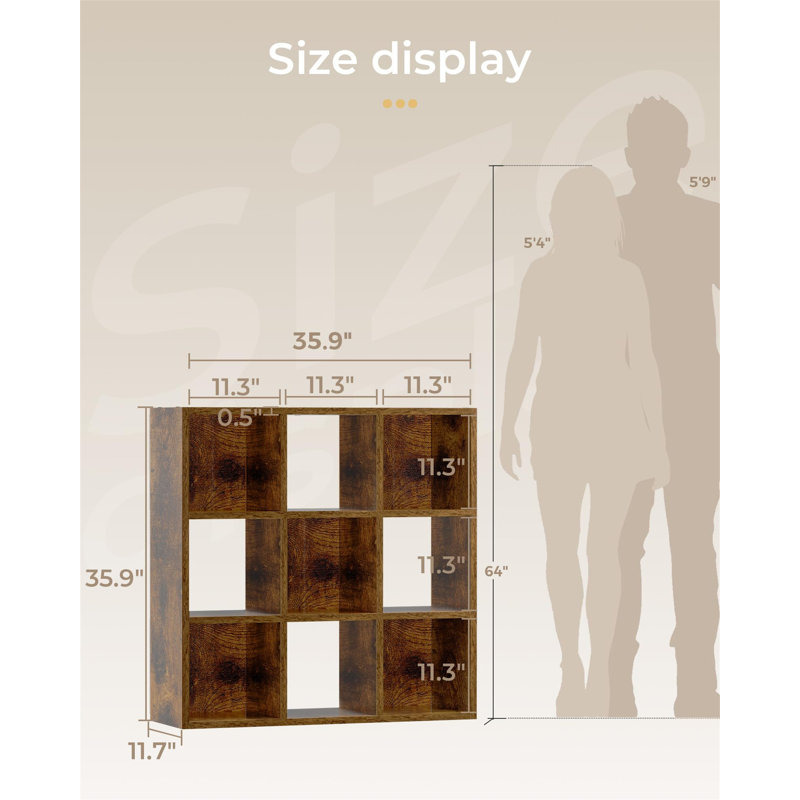 Rustic Brown 9-Cube Storage Organizer, Fits 11-Inch Bins, Stackable Bookcase For Living Room, Media Console, Brown