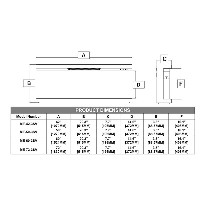 Modern Ember Aerus Skyline Linear Multi Sided Smart Electric Fireplace - Alexa & Google Asst, 20.3” H x 72” W x 7.7” D