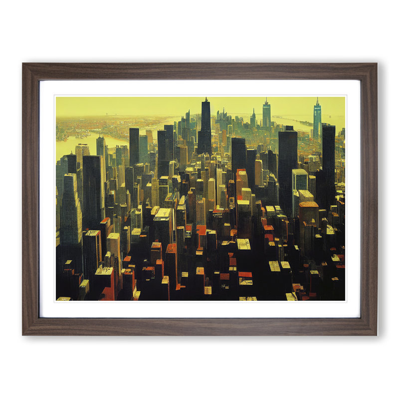 XH1022-6181X Modern Skyline New York City - Single Picture Frame Print, 34cm H x 46cm W x 2cm D, Walnut