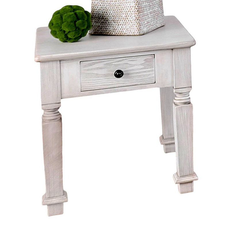 Table de bout de style transitionnel au fini blanc antique avec tiroir et table basse style pieds tournés - non incluse
