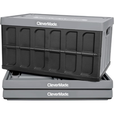 Collapsible Storage Bin (With Lid), 3PK - 62L (16 Gal) Folding Plastic Stackable Utility Crates, Holds 100Lbs Per Bin - Solid Wall Clevercrate For Org -  Hokku Designs, 85BB3043D5374171A0B5F3F30E6FCEA3