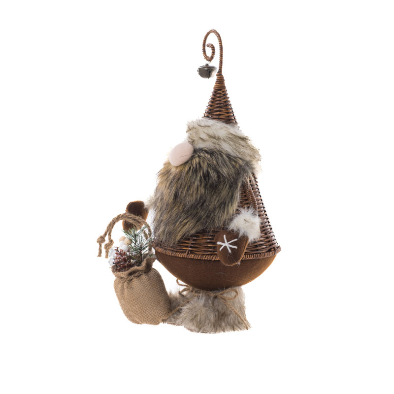 Père Noël gnome debout en osier brun / gris