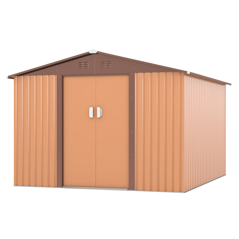 9.1 x 10.5 Ft Coffee Metal Outdoor Storage Shed with Windows