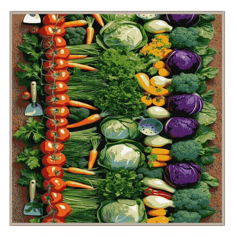 Washable Vegetable Gardens Farm Area Rug, Square 8'