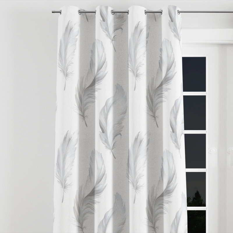 French Country Curtains for bedroom - Striped Grey And White Feather Stripes Grommet Curtain - 1 Panel, 52" W x 90" L