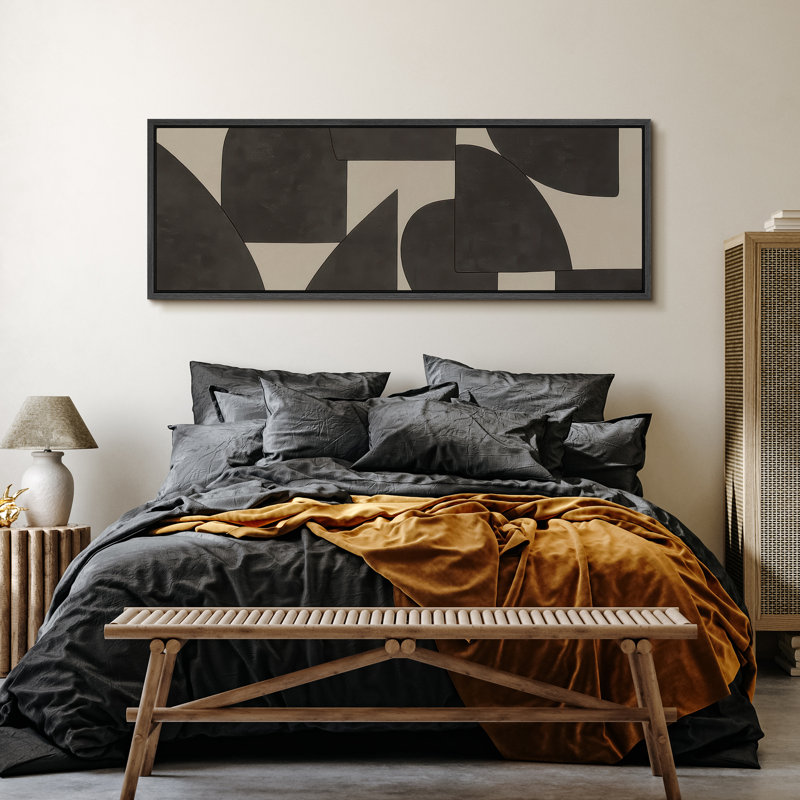 Large Framed Canvas Print Wall Art - Abstract Print for Modern Home Decor, 20" H x 60" W, Black