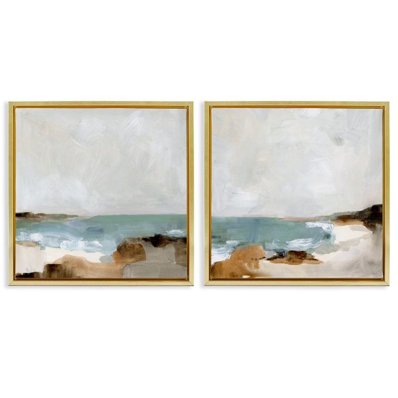 «Abstract Beach Cove Landscape Cliff», ensemble de 2 toiles flottantes encadrées par Victoria Barnes, H 25 po x l 25 po
