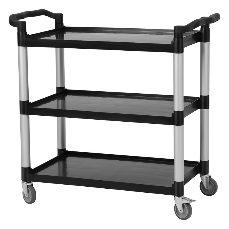 Heavy Duty Black and Silver 3-Tier Rolling Utility Cart