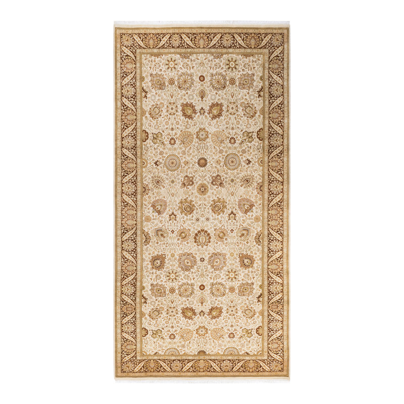 Tapis ivoire / sable noué à la main de conception unique 6 pi 4 po x 12 pi 9 po Keller