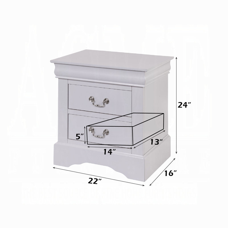 1Pc Classic White Finish 2-Drawers Nightstand Louis Phillipe Style Bedroom Furniture