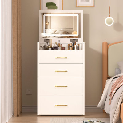 3 In 1 Vanity Desk With Open Top Mirror,Small Make Up Vanity Set With Visible Glass Desktop,Compact Makeup Vanity With 3 Drawers,Dressing Table For Bedroom