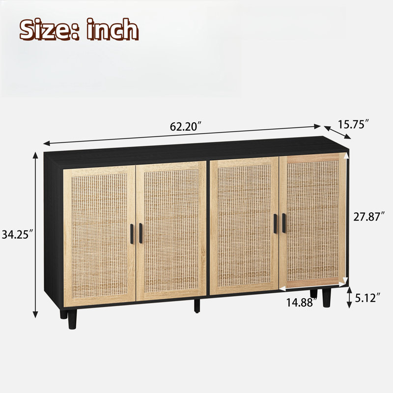 Elegant And Functional 4-door Rattan Sideboard