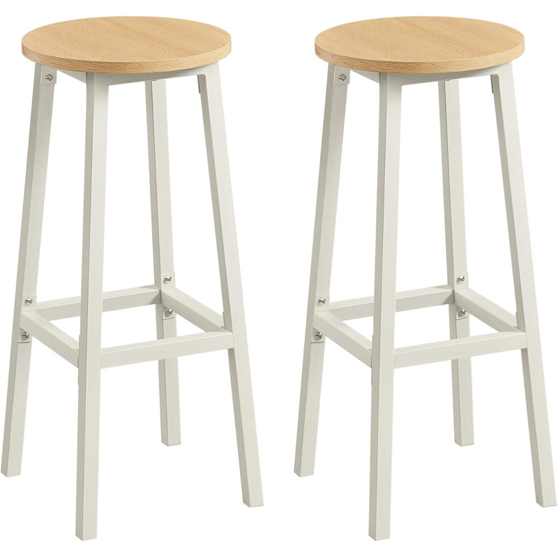 Bar Stools Set Of 2, Kitchen Stools, Natural/White