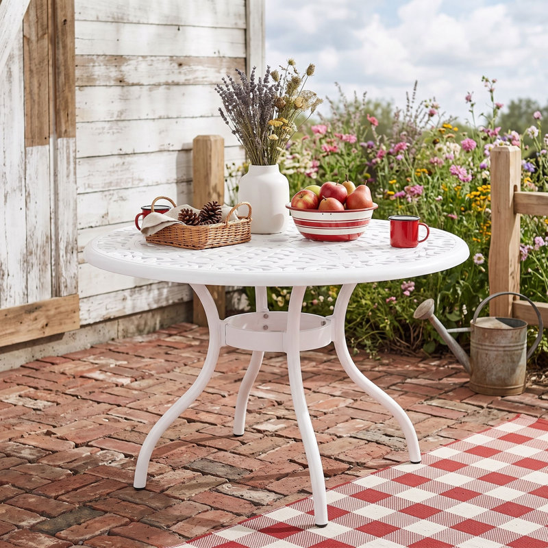 Table de salle à manger ronde avec trou pour parasol, Blanc