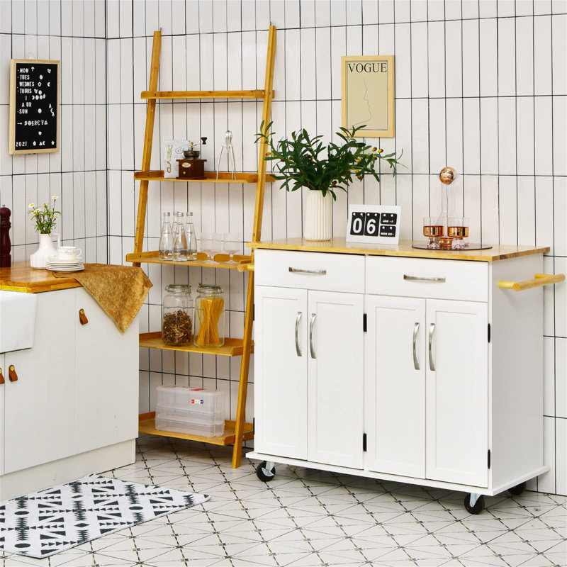 Aneta 106 cm W Kitchen Cart with, White
