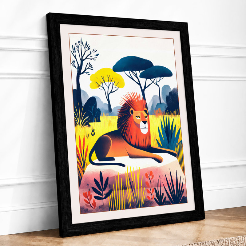 Lion In Savanna Modern - Print, A1 - 84.1 x 59.4 cm, Black
