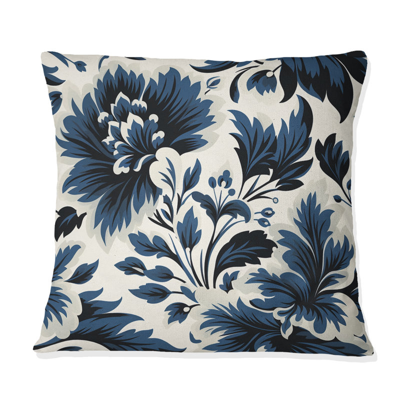 Coussin bleu et blanc Damas Euphony I - Damask, H 16 po x l 16 po