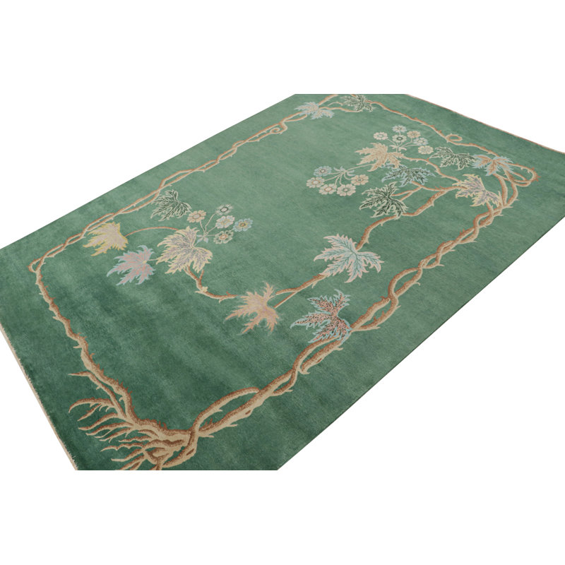 Hand Knotted Wool Floral Area Rug, Rectangle 8' x 10'