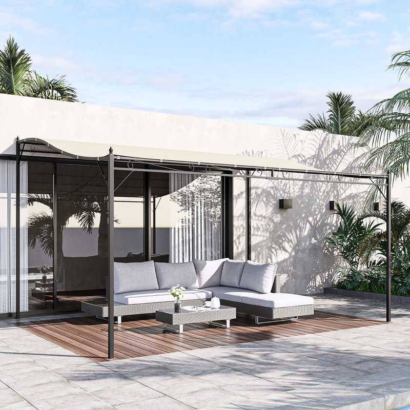 Pavillon de jardin pergola 10 pi x 13 pi avec structure en acier. Intempéries - Auvent de patio, cour arrière. Crème, blanc, système de drainage Cadre, auvent. Blindage. Pour le jardin, la terrasse. Blanc
