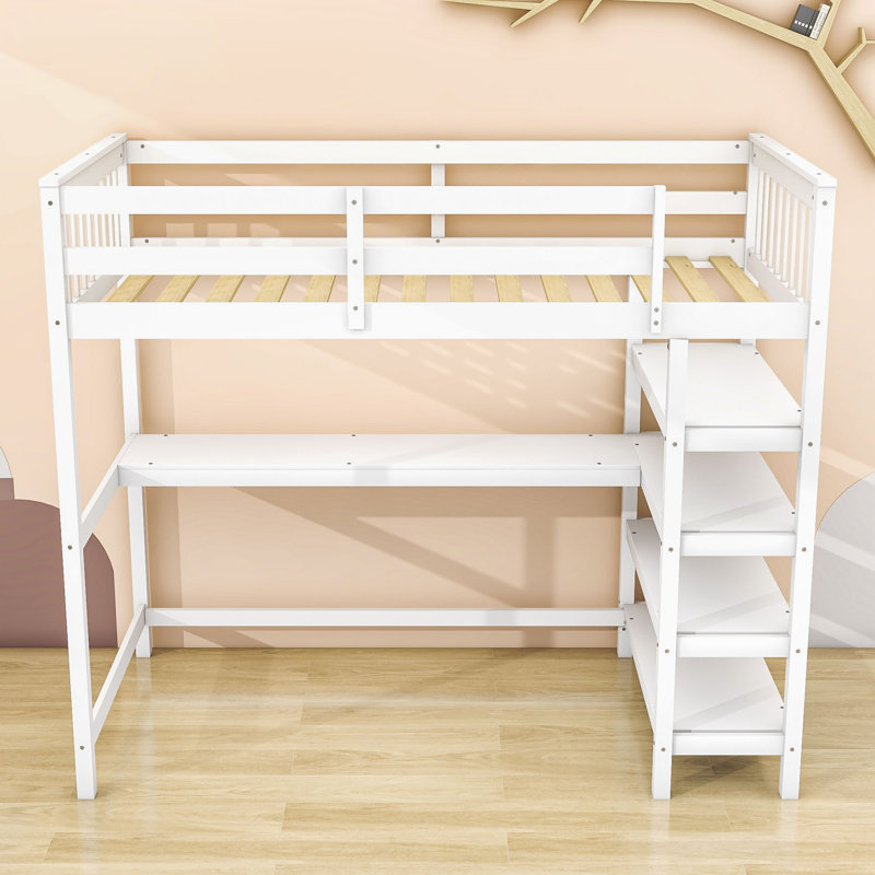 Lit mezzanine avec bureau intégré Heri par Harriet Bee, Simple, Blanc