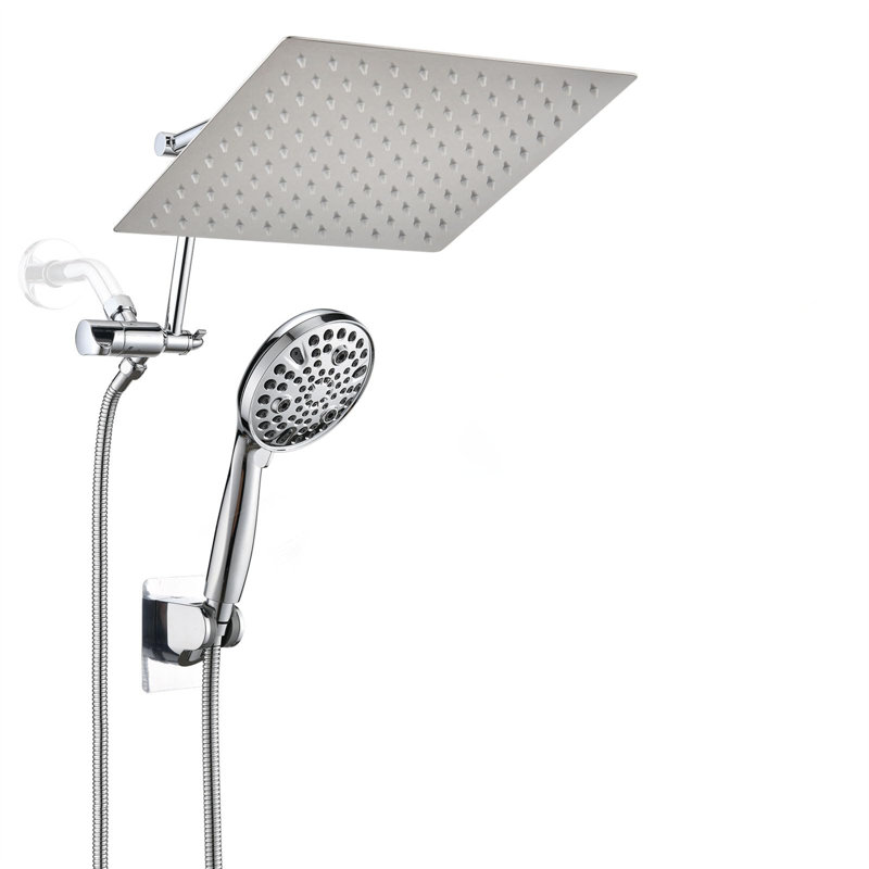 10-Spray Dual Shower System With 16’’ Adjustable Arm – High-Pressure Rainfall & Handheld Combo, 6Ft Hose & Built-In Diverter