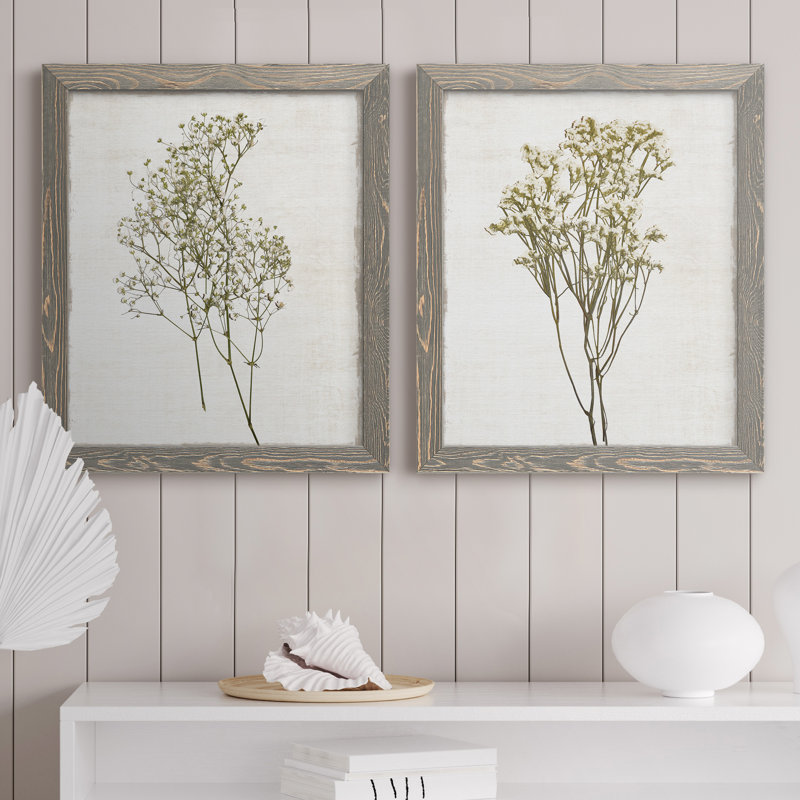 Farmhouse Pressed Flower I - Ensemble de 2 peintures sur toile encadrées, Encadré gris, H 24 po x l 36 po x P 1,5 po