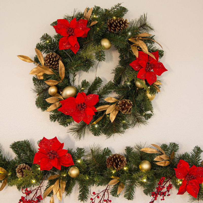 24" Red Ruby Pre-lit Holiday Wreath