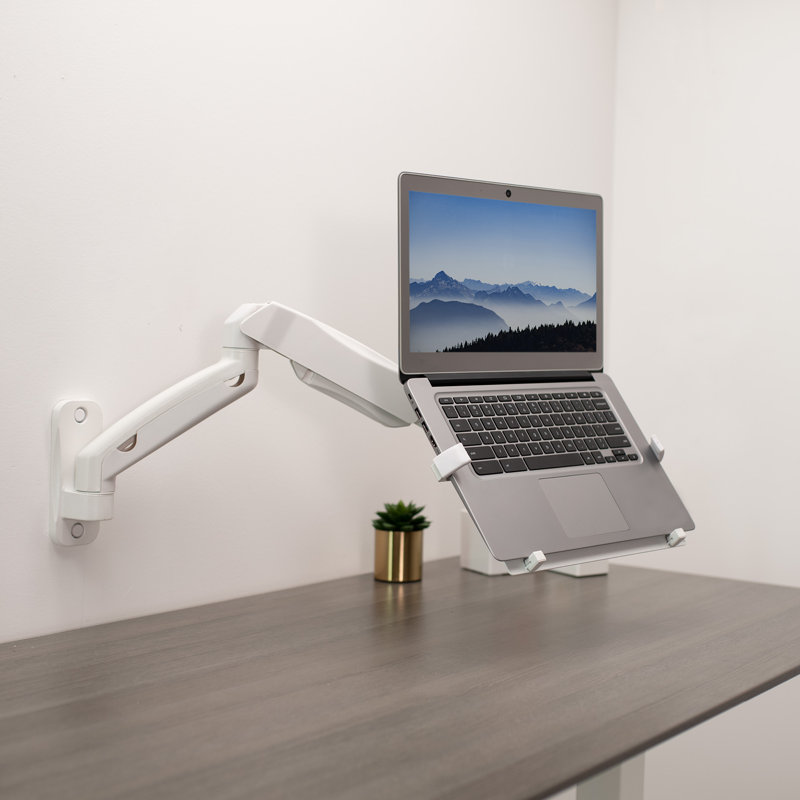 White Pneumatic Arm Single Laptop Wall Mount