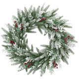 Real Touch Flocked Wind River Fir With Berries Artificial Christmas Wreath - 24" - Unlit