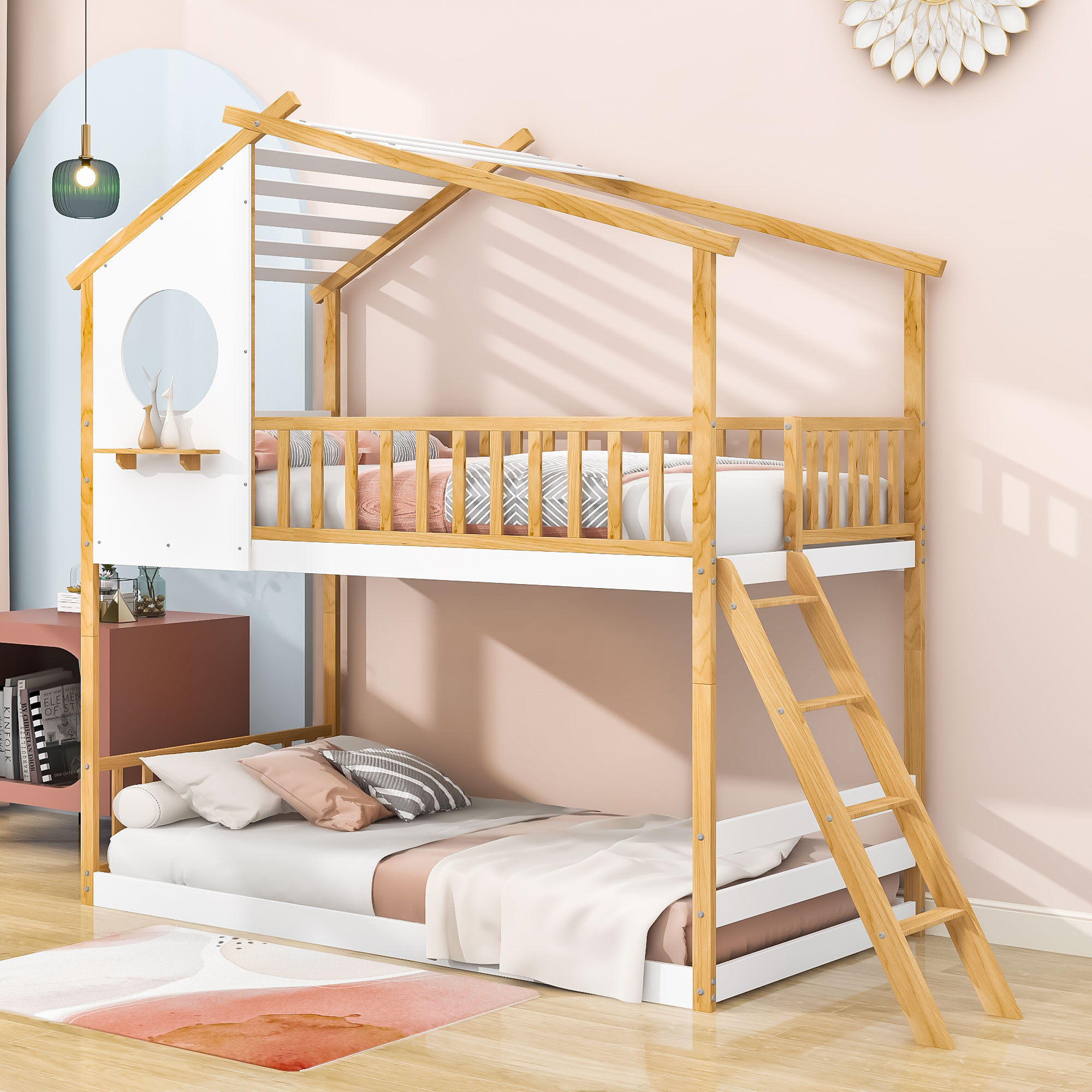 Harper Orchard Backsten Twin Over Twin Wooden House Bunk Bed - Wayfair ...
