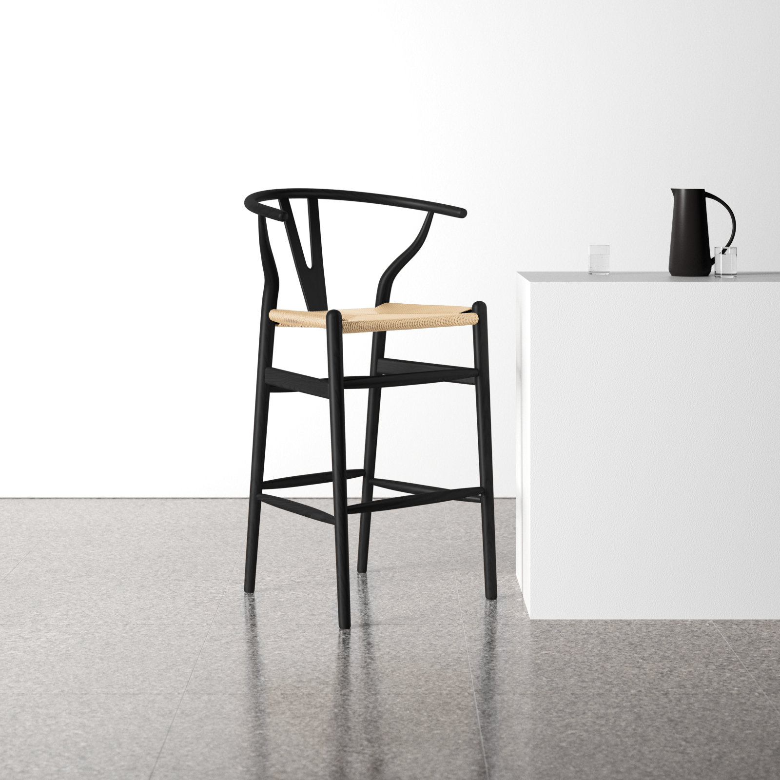 Etta Solid Wood Bar & Counter Stool, Black/Natural, Bar Stool (30" Seat Height)