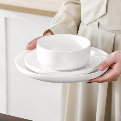 12 Pcs Porcelain Dinnerware Set, Round Plate And Bowl, Dinner Plates, Dessert Plates And Bowls For 4 Person, White Set