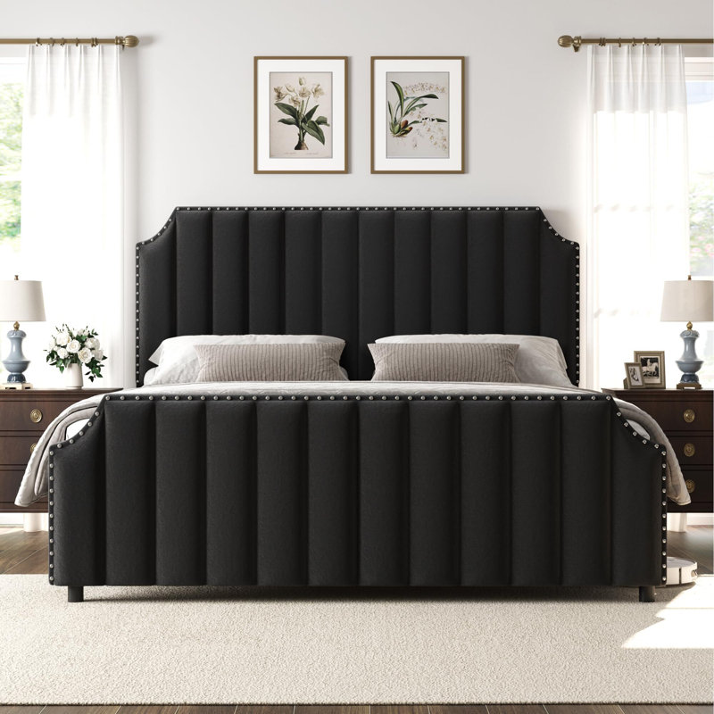 Base de lit plateforme avec tête de lit 50,2 po, Noir, Très grand