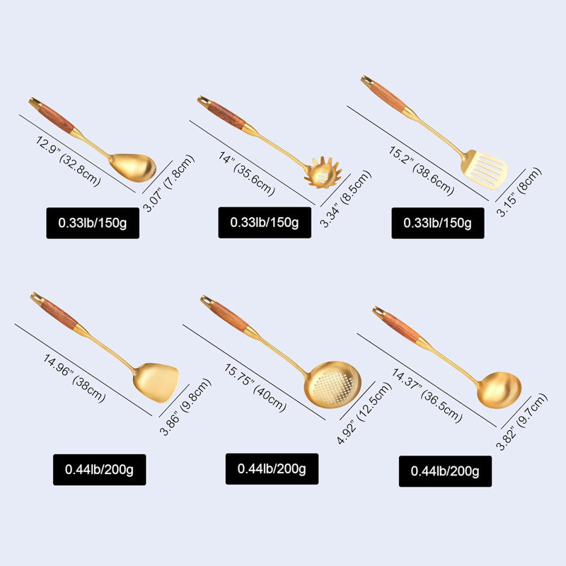 Ensemble d'ustensiles de cuisine 6 pièces avec poignée en bois Professional
