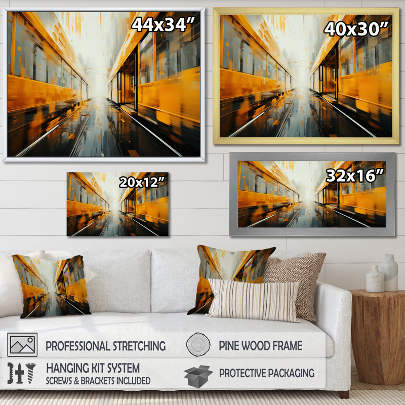 Yellow Train Translucent Rhythms II - Transportation Wall Decor, H 12 po x l 20 po x P 1 po, Cadre photo noir