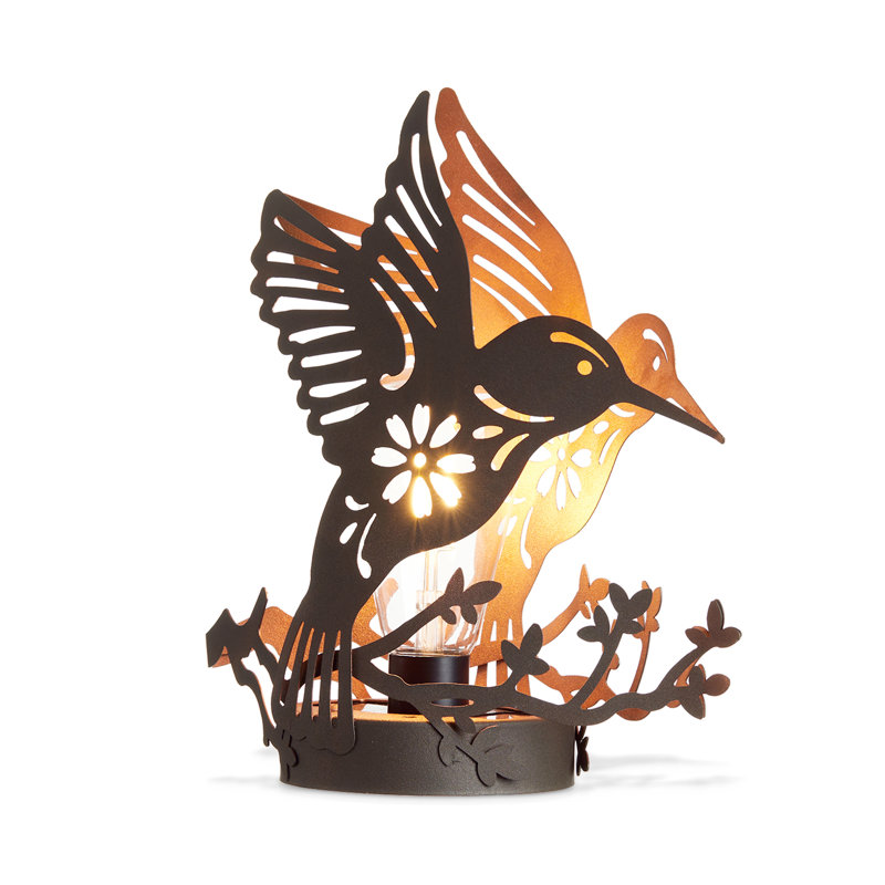 9.75'' Black and Gold Metal Hummingbird Solar Lantern