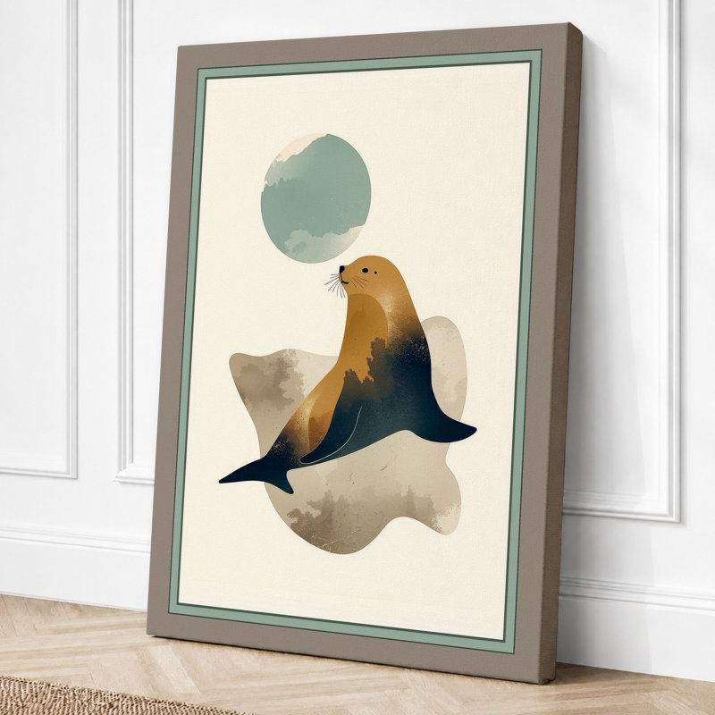 Seal Among Currents Boho - Wrapped Canvas, 24x16 - 61.0 x 40.6 cm, Taupe Border
