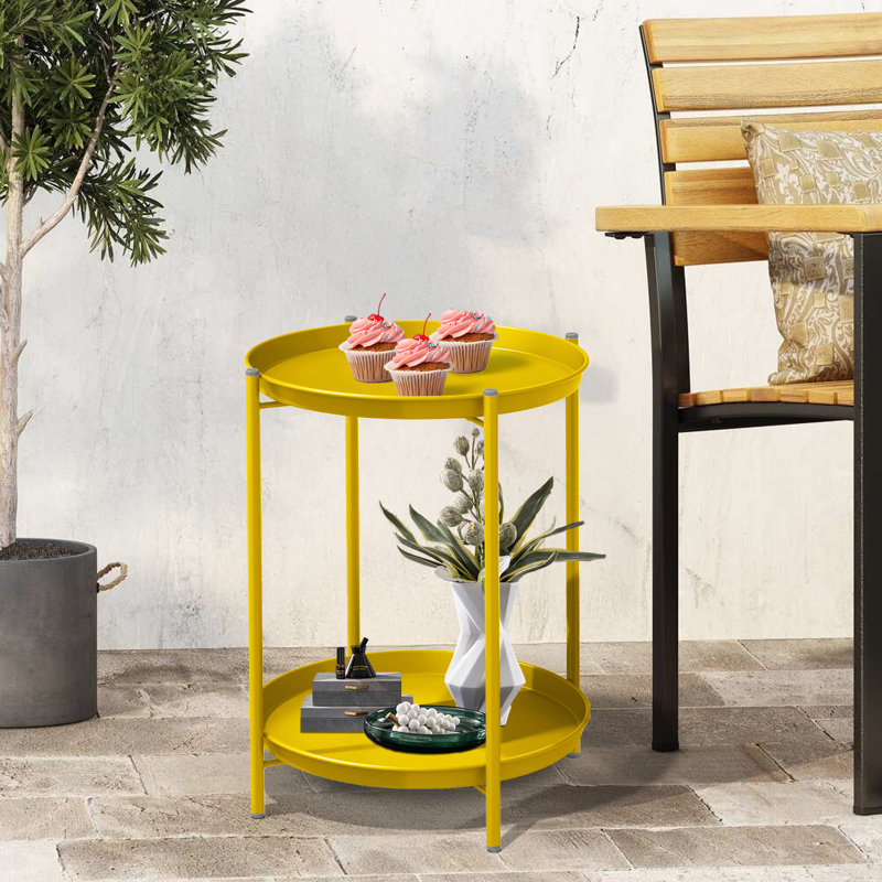Table d'appoint d'extérieur, table d'appoint ronde à 2 niveaux, Jaune