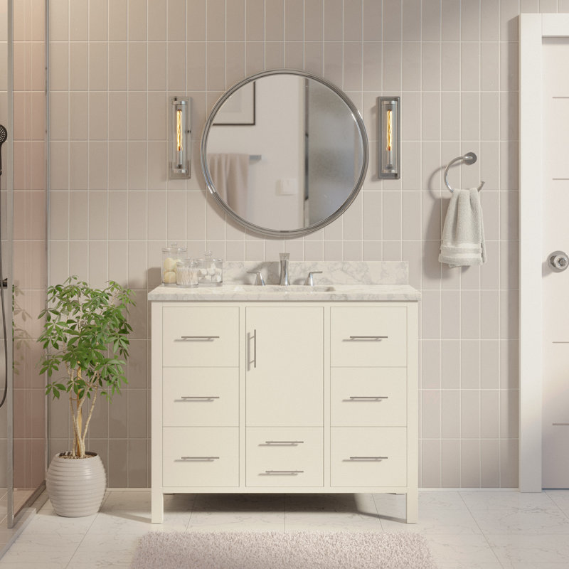 Ensemble de meuble-lavabo simple 42 po Kiara, Blanc, Marbre de Carrare