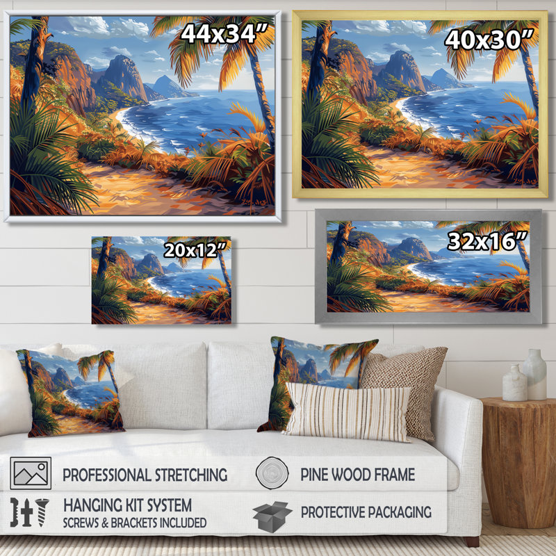 Sugarloaf Mountain Ocean View Landscape I - Beach Wall Art Living Room, Toile argentée avec cadre flottant