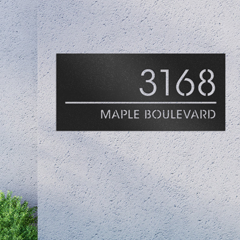 Plaque d'adresse moderne avec numéro de maison et nom de rue personnalisés, plaque en métal personnalisée dans un cadre solide